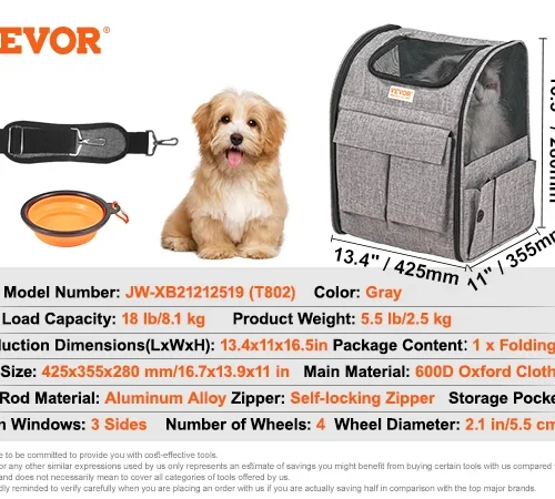 Dog Carry Backpack with Telescopic Handle Wheels and Shoulder Strap for Travel Trip